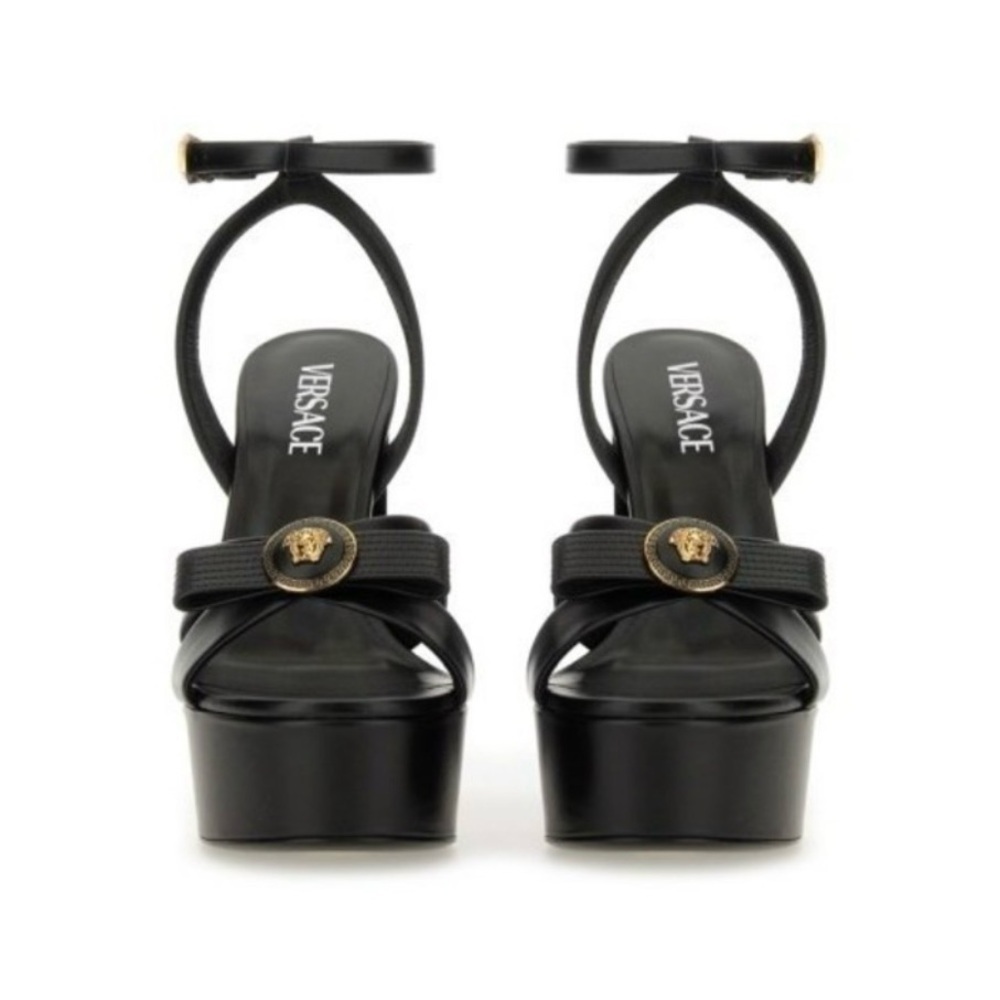 Versace Gianni Ribbon Platform Sandal Heels – Black/Gold – Size 10 – BRAND NEW - Picture 3 of 8